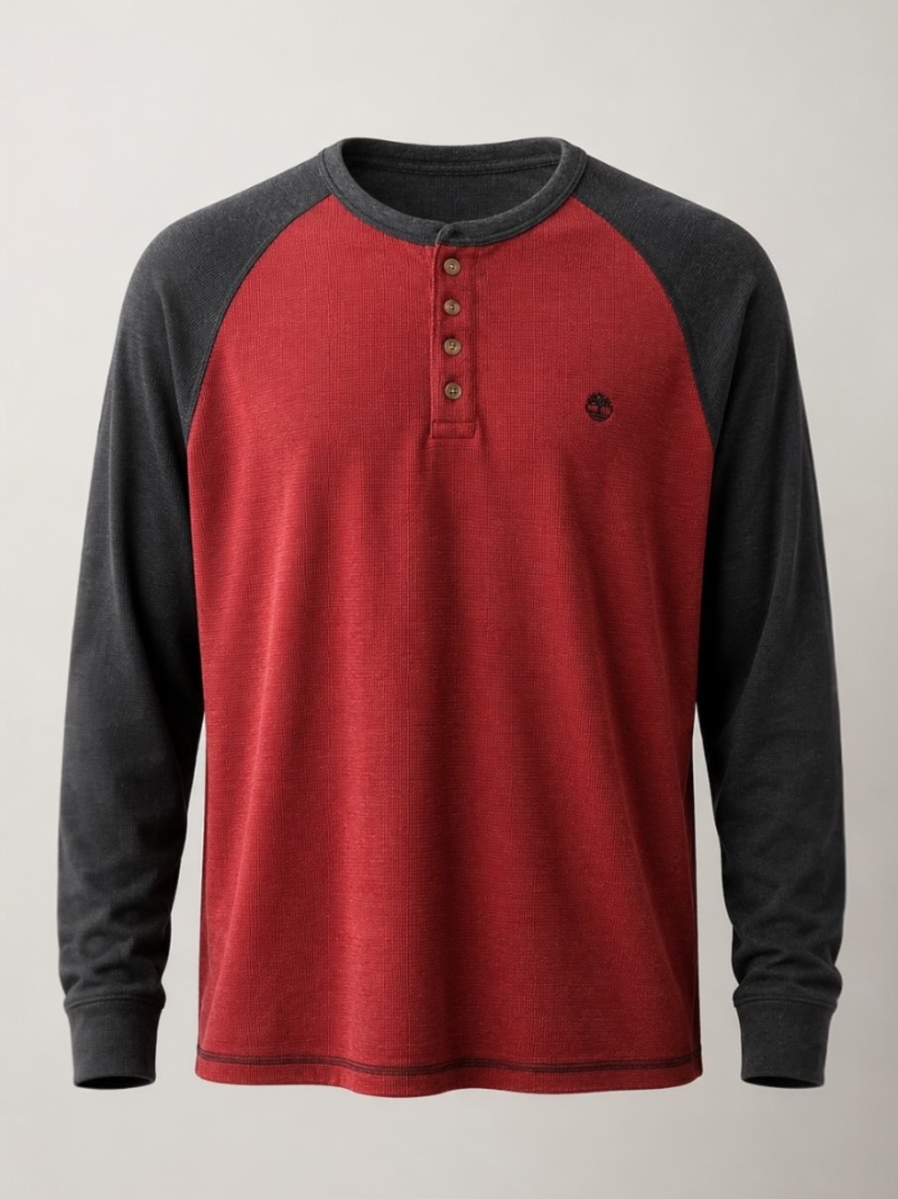 Timberland Waffle Knit Henley Shirt Men’s XL Heathered Brick Red Gray
